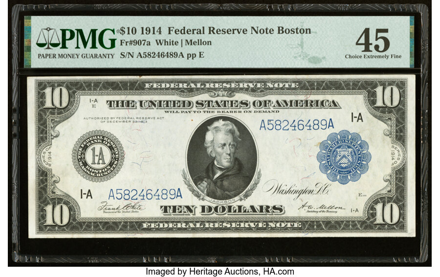 image for: Fr. 907a $10 1914 Federal Reserve Note PMG Choice Extremely Fine 45....