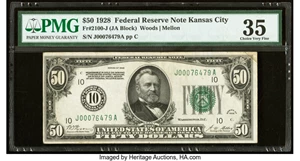 image for: Fr. 2100-J $50 1928 Federal Reserve Note. PMG Choice Very Fine 35....