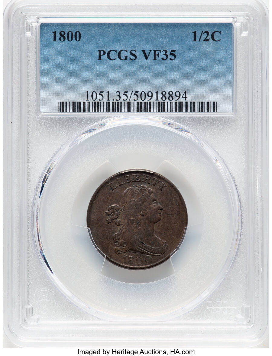 image for: 1800 1/2 C C-1, B-1, R.1, VF35 PCGS. PCGS Population: (31/204).  Mintage 202,908....