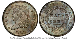 image for: 1828 1/2 C 13 Stars, C-3, B-2, R.1, MS63 Brown PCGS. Mintage 606,000....