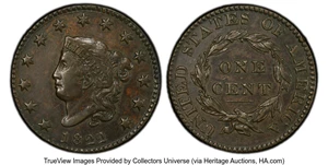 image for: 1822 1C N-3, R.2, AU53 PCGS. PCGS Population: (14/82 and 0/2+). Mintage 2,072,339....