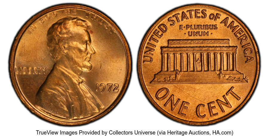 image for: 1972 1C Doubled Die Obverse, FS-101, MS66+ Red PCGS.  Mintage 75,000....