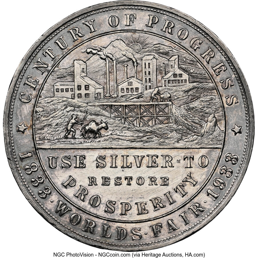 image for: 1933 Century of Progress World's Fair, Colorado Dollar, Type IV, Silver, HK-870, R.3, MS62 NGC. NGC Census: (58/316)....