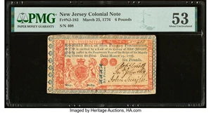 image for: New Jersey March 25, 1776 £6 PMG About Uncirculated 53....