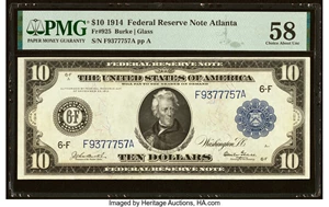 image for: Fr. 925 $10 1914 Federal Reserve Note PMG Choice About Unc 58....