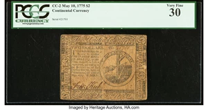 image for: Continental Currency May 10, 1775 $2 PCGS Very Fine 30....