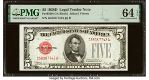 image for: Fr. 1529 $5 1928D Legal Tender Note. PMG Choice Uncirculated 64 EPQ....