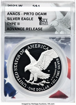 image for: 2021-W $1 Silver Eagle, Type Two, Advance Releases PR70 Deep Cameo ANACS. Key Date....