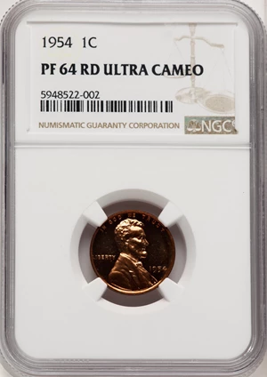 image for: 1954 1C PR64 Red Ultra Cameo NGC. NGC Census: (2/42)....