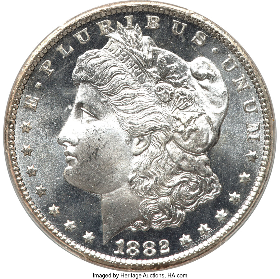 image for: 1882-CC $1 Misplaced Date, VAM-2, MS66+ Prooflike PCGS. A Hit List 40 Variety. PCGS Population: (1/0 and 1/0+)....