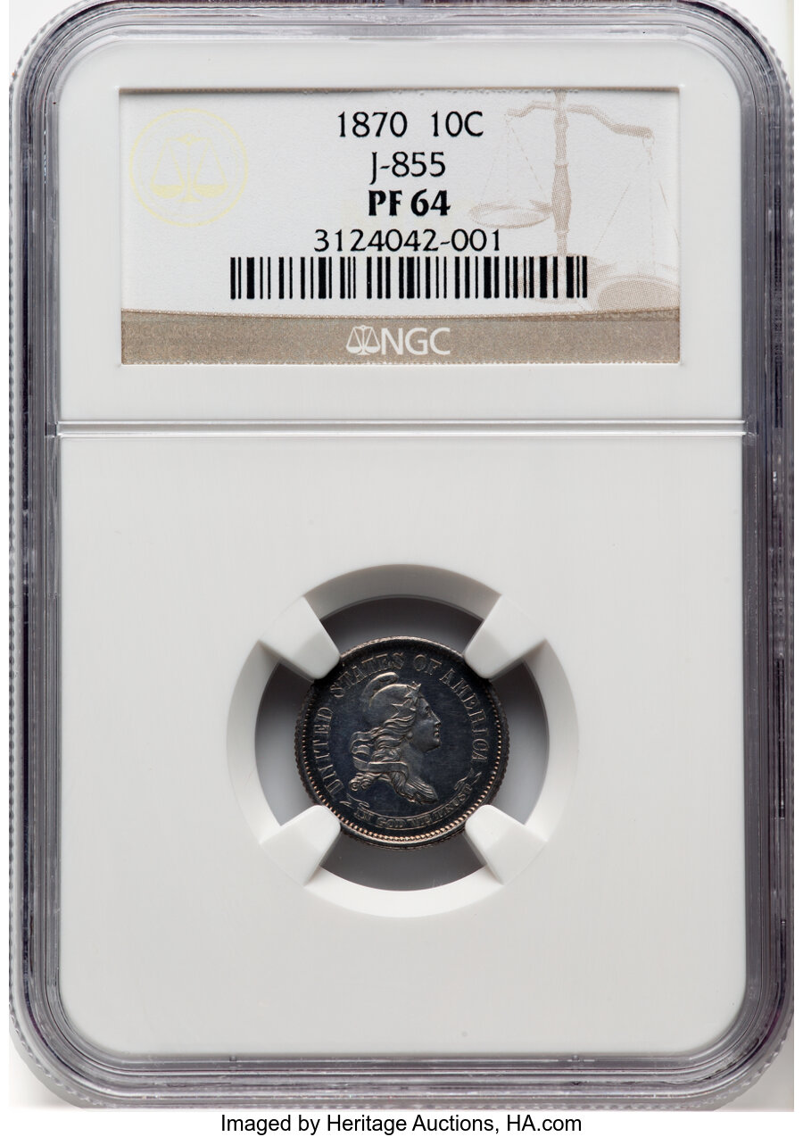 image for: 1870 10C Standard Silver Dime, Judd-855, Pollock-935, High R.6, PR64 NGC. NGC Census: (2/4).  ...