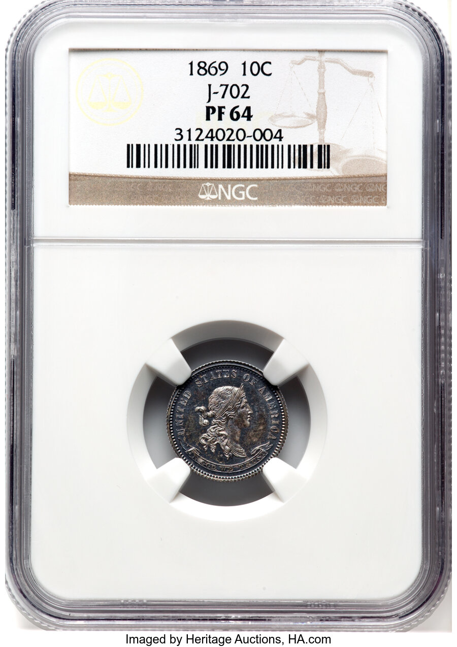 image for: 1869 10C Standard Silver Ten Cents, Judd-702, Pollock-781, R.5, PR64 NGC. NGC Census: (9/6).  ...