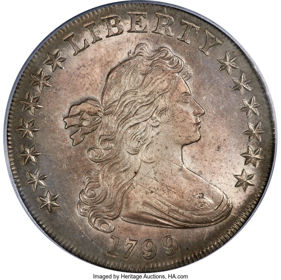 image for: 1799 $1 7x6 Stars, B-12, BB-160, R.3, MS63 PCGS....