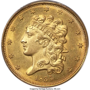 image for: 1834 $5 Plain 4, HM-3, R.2, MS64 PCGS....