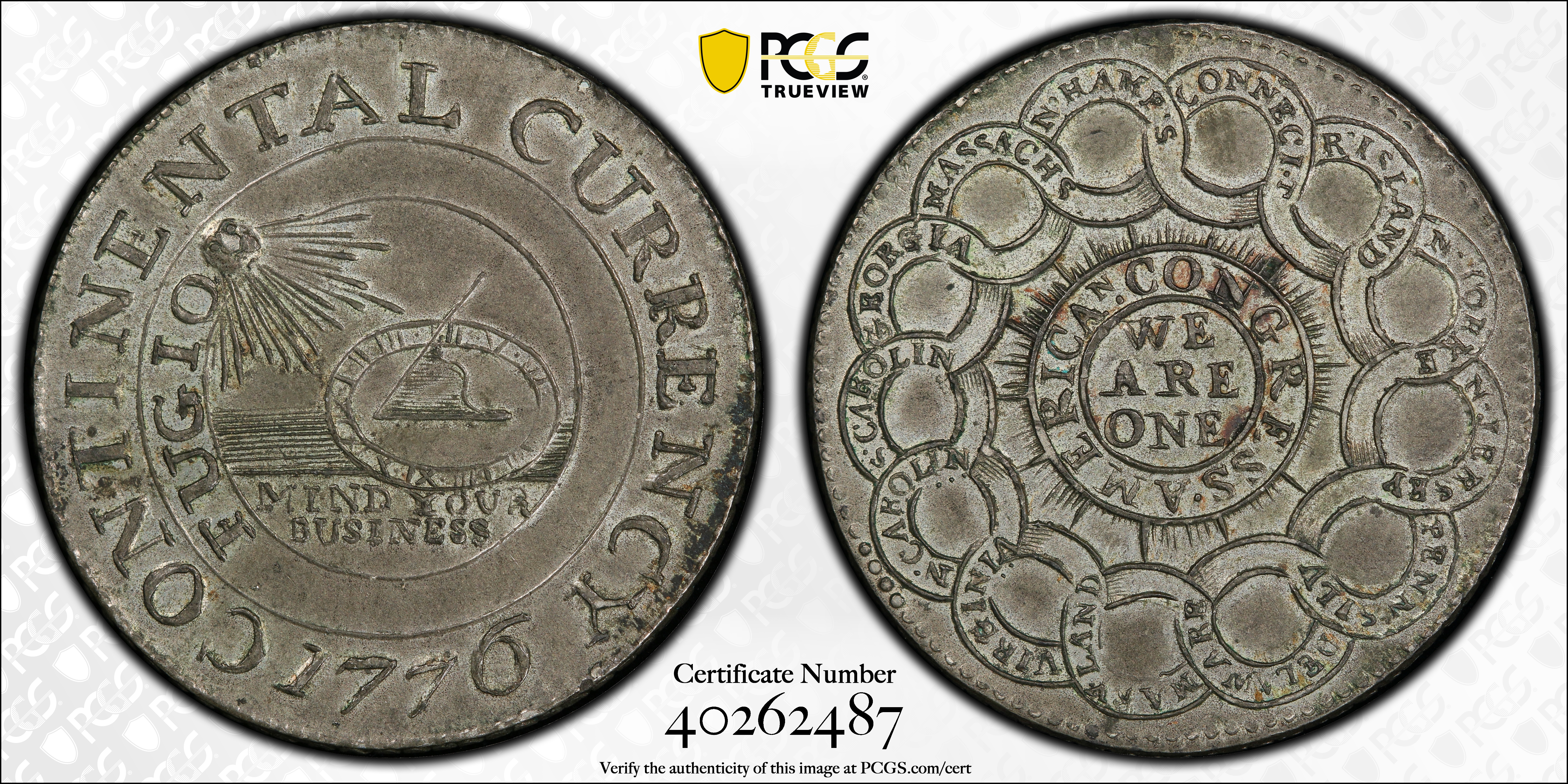 image for: "1776" (1783) Continental Dollar. Newman 2-C, W-8455. Rarity-3. CURRENCY. Pewter. MS-62+ (PCGS). CAC. CMQ.