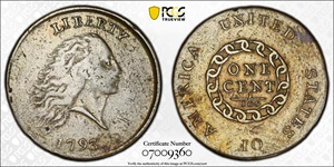 image for: 1793 Flowing Hair Cent. Chain Reverse. S-4, B-5. Rarity-3. AMERICA, With Periods. VF-30 (PCGS).