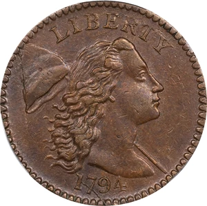 image for: 1794 Liberty Cap Cent. S-44, B-33. Rarity-1. Head of 1794, Short Bust. AU-55 (PCGS). CMQ.
