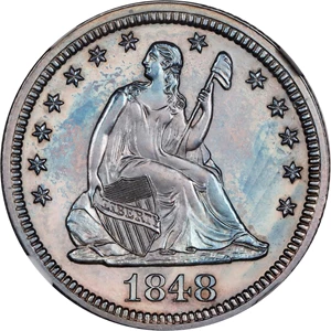 image for: 1848 Liberty Seated Quarter. Briggs-Unlisted. Proof-65 (NGC).