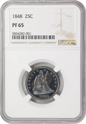 image for: 1848 Liberty Seated Quarter. Briggs-Unlisted. Proof-65 (NGC).