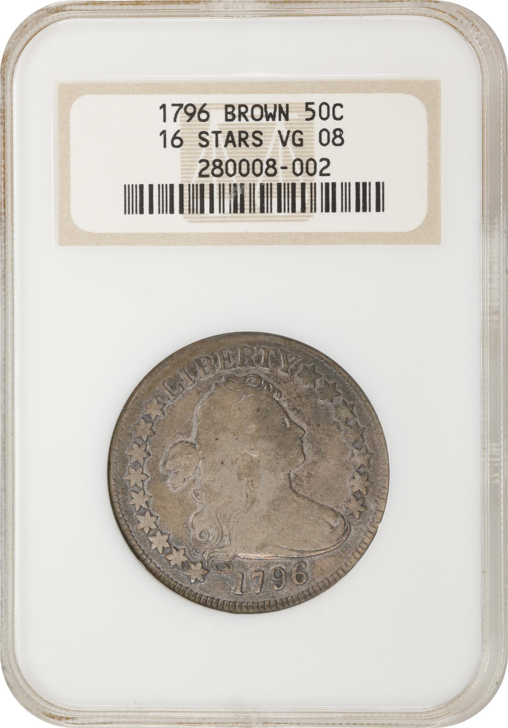 image for: 1796 Draped Bust Half Dollar. Small Eagle. O-102, T-2. Rarity-5+. 16 Stars. VG-8 (NGC). OH.