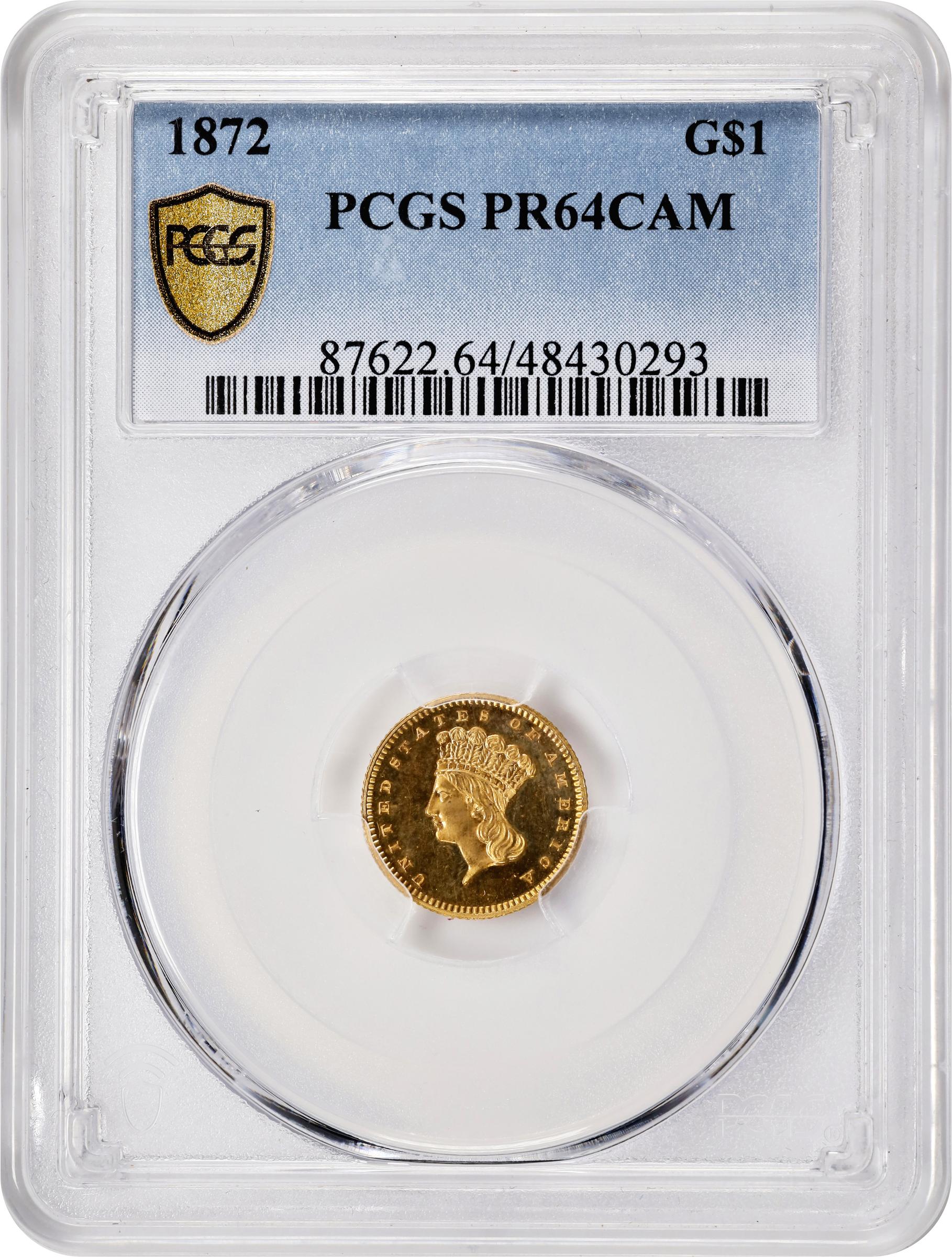image for: 1872 Gold Dollar. JD-1. Rarity-6. Proof-64 Cameo (PCGS). CMQ.