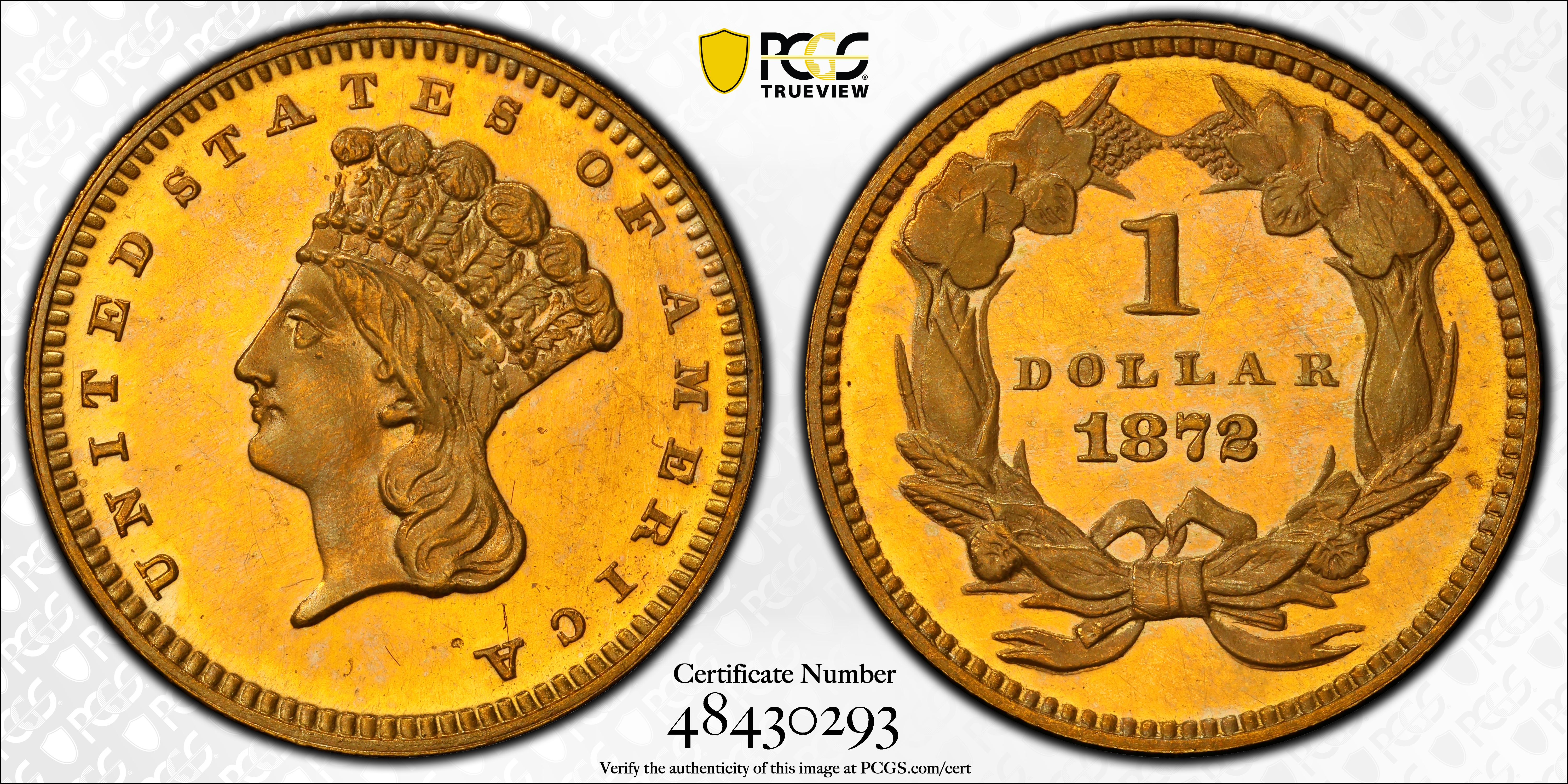 image for: 1872 Gold Dollar. JD-1. Rarity-6. Proof-64 Cameo (PCGS). CMQ.