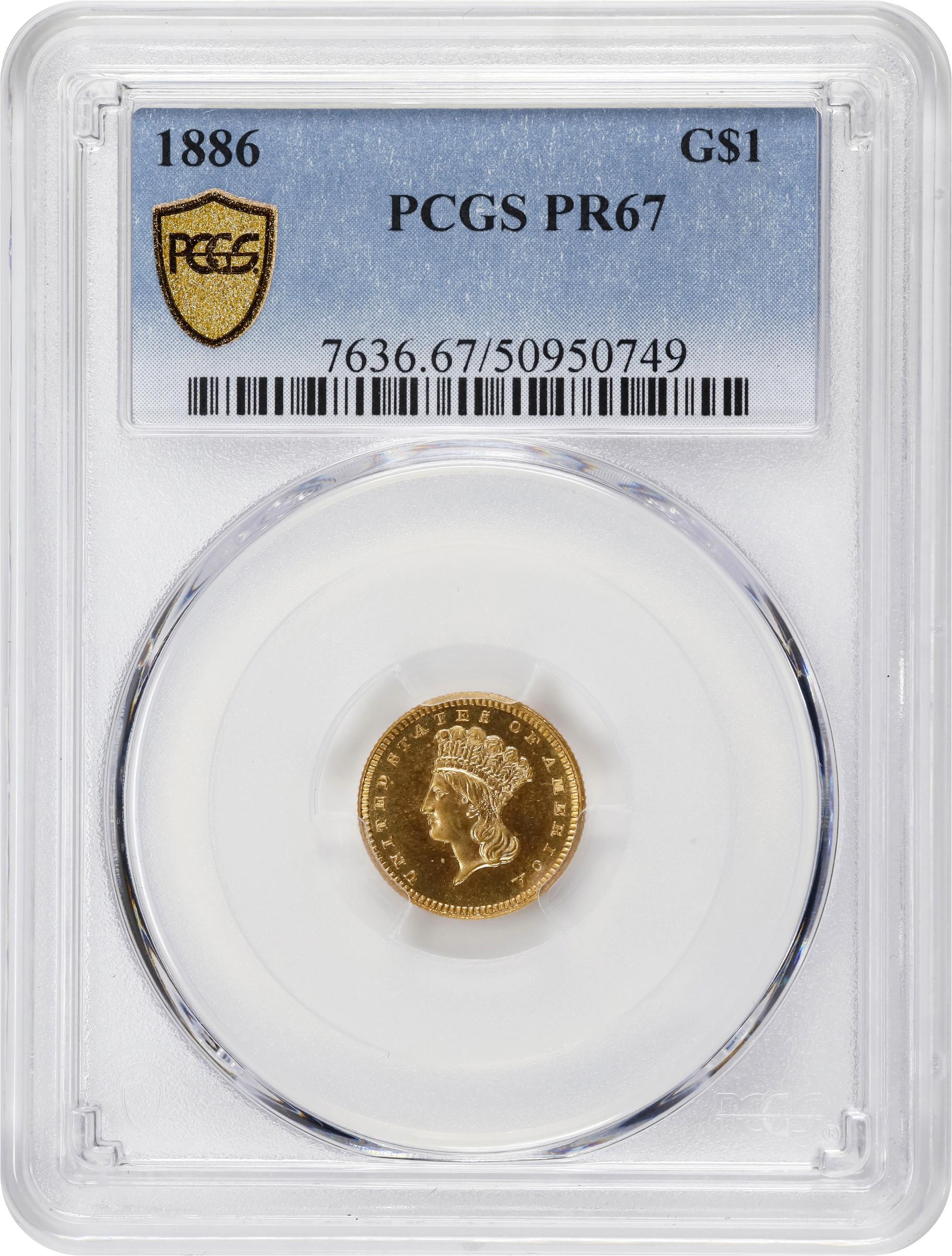 image for: 1886 Gold Dollar. JD-1. Rarity-4. Centered Date. Proof-67 (PCGS).