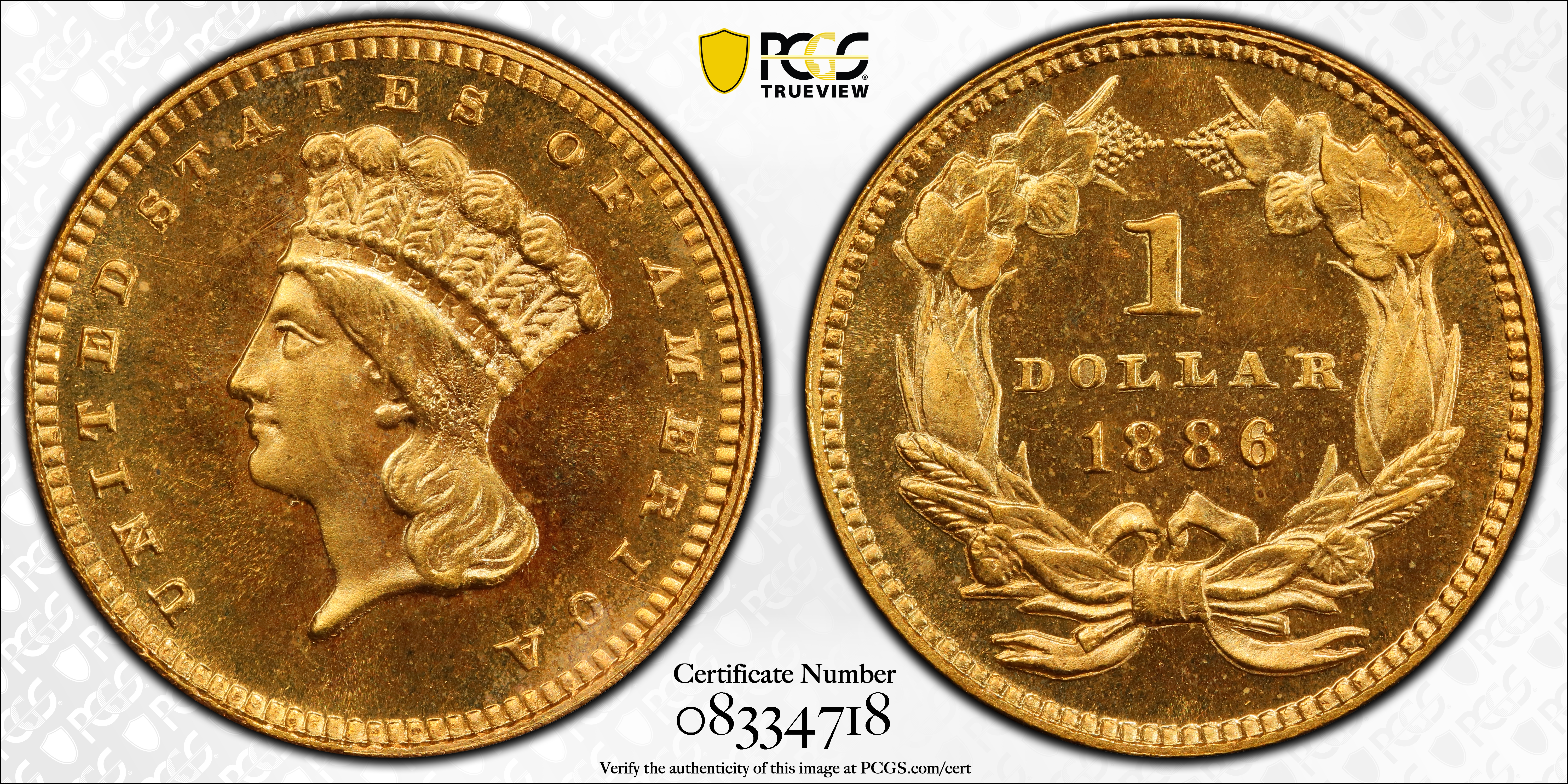 image for: 1886 Gold Dollar. JD-1. Rarity-4. Centered Date. Proof-67 (PCGS).