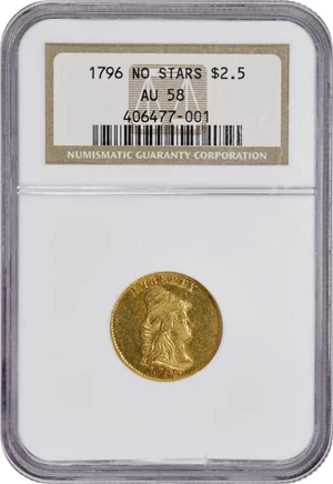 image for: 1796 Capped Bust Right Quarter Eagle. No Stars on Obverse. BD-2. Rarity-4. AU-58 (NGC).