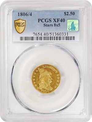 image for: 1806/4 Capped Bust Right Quarter Eagle. BD-1. Rarity-4+. Stars 8x5. EF-40 (PCGS). CMQ.