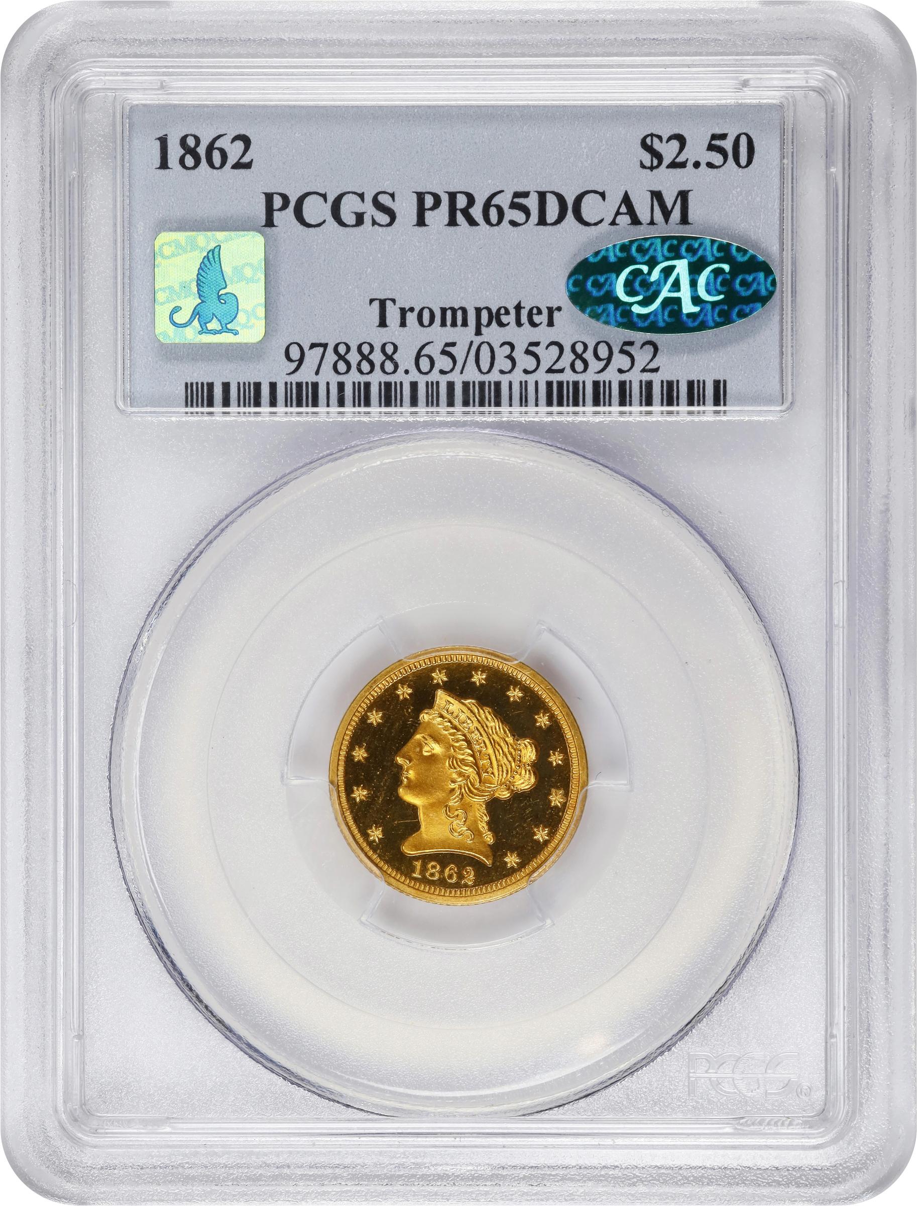 image for: 1862 Liberty Head Quarter Eagle. JD-1. Rarity-6+. Proof-65 Deep Cameo (PCGS). CAC. CMQ.