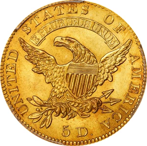 image for: 1827 Capped Head Left Half Eagle. BD-1. Rarity-5+. MS-64+ (PCGS). CMQ.