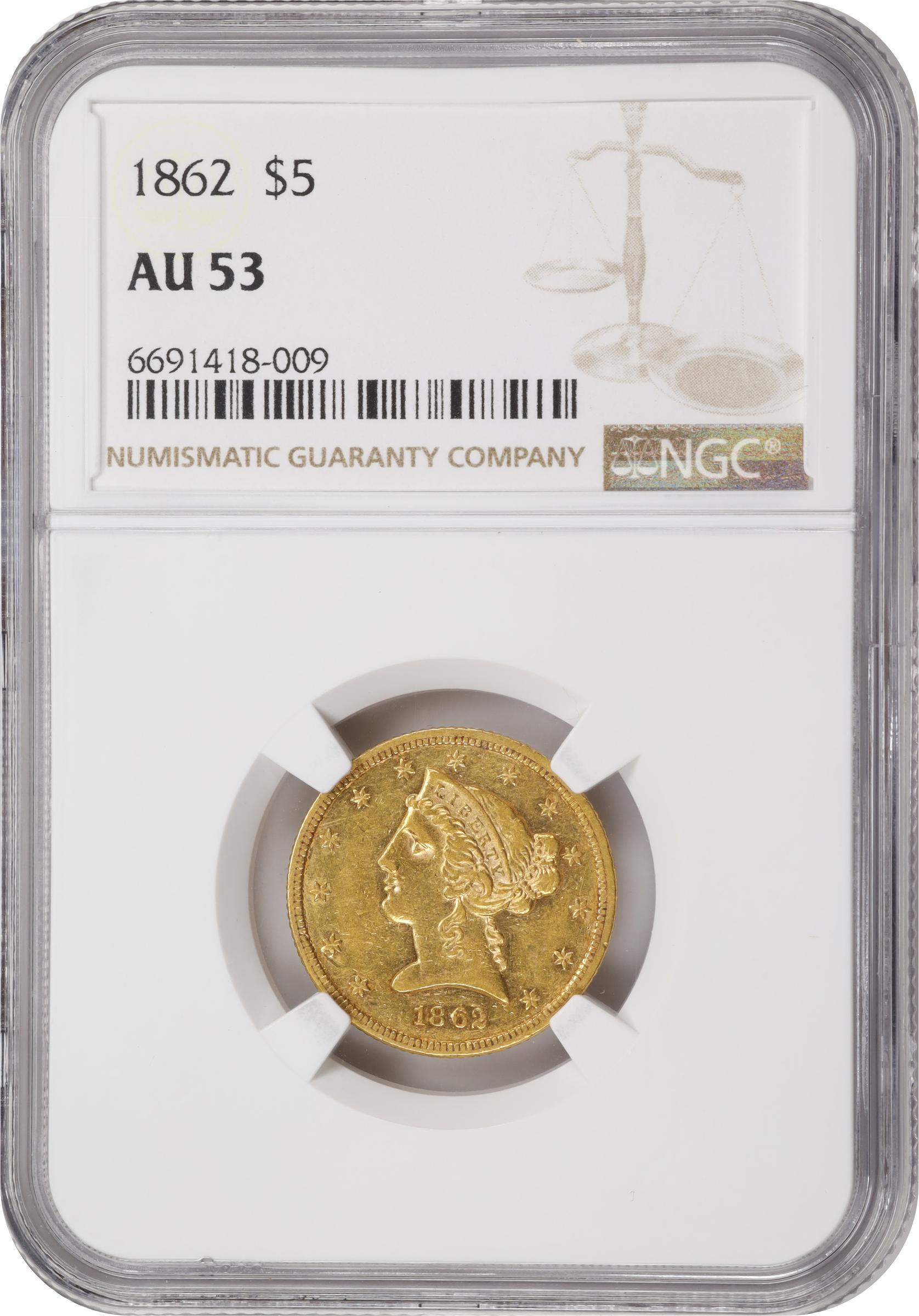 image for: 1862 Liberty Head Half Eagle. AU-53 (NGC).