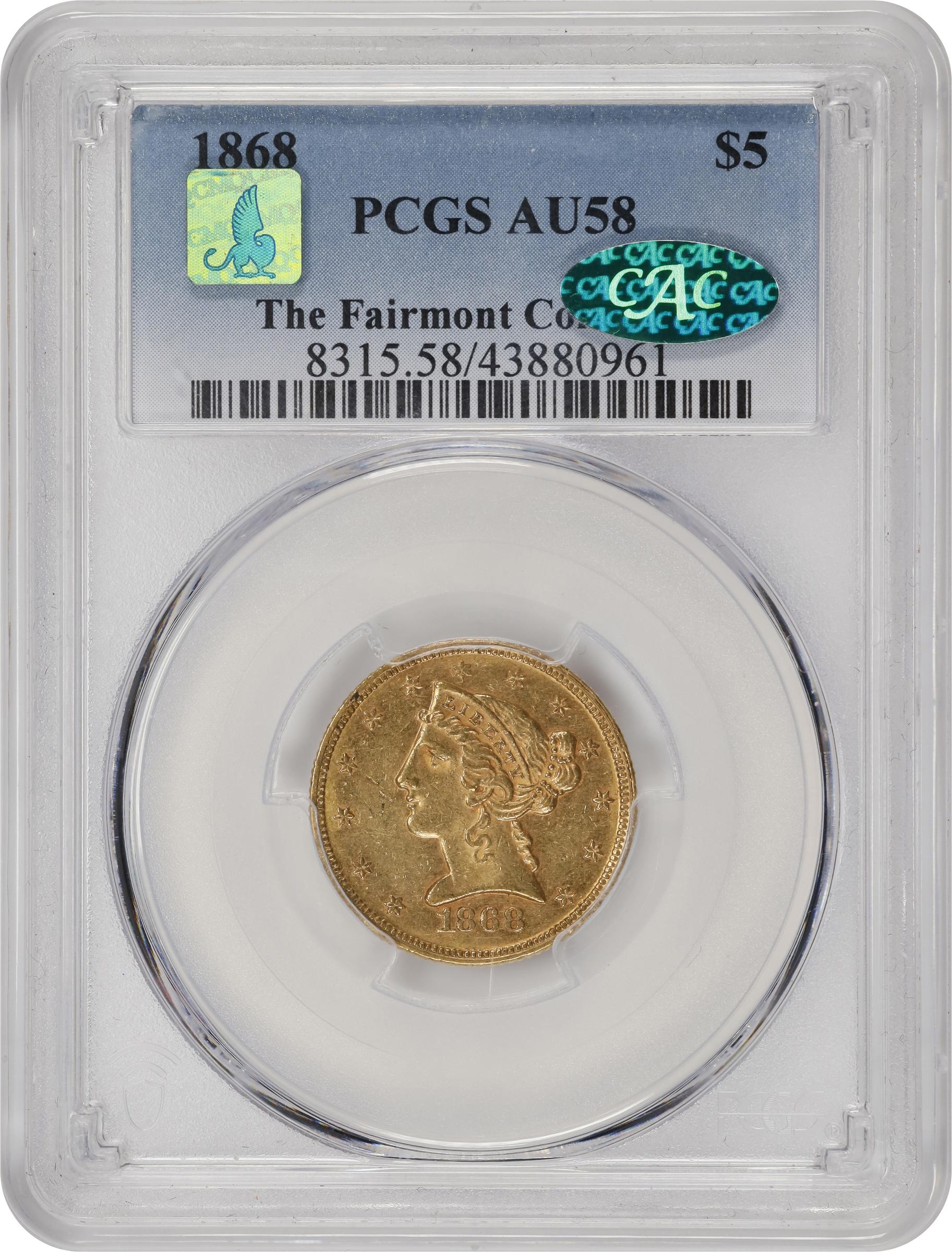 image for: 1868 Liberty Head Half Eagle. AU-58 (PCGS). CAC. CMQ.