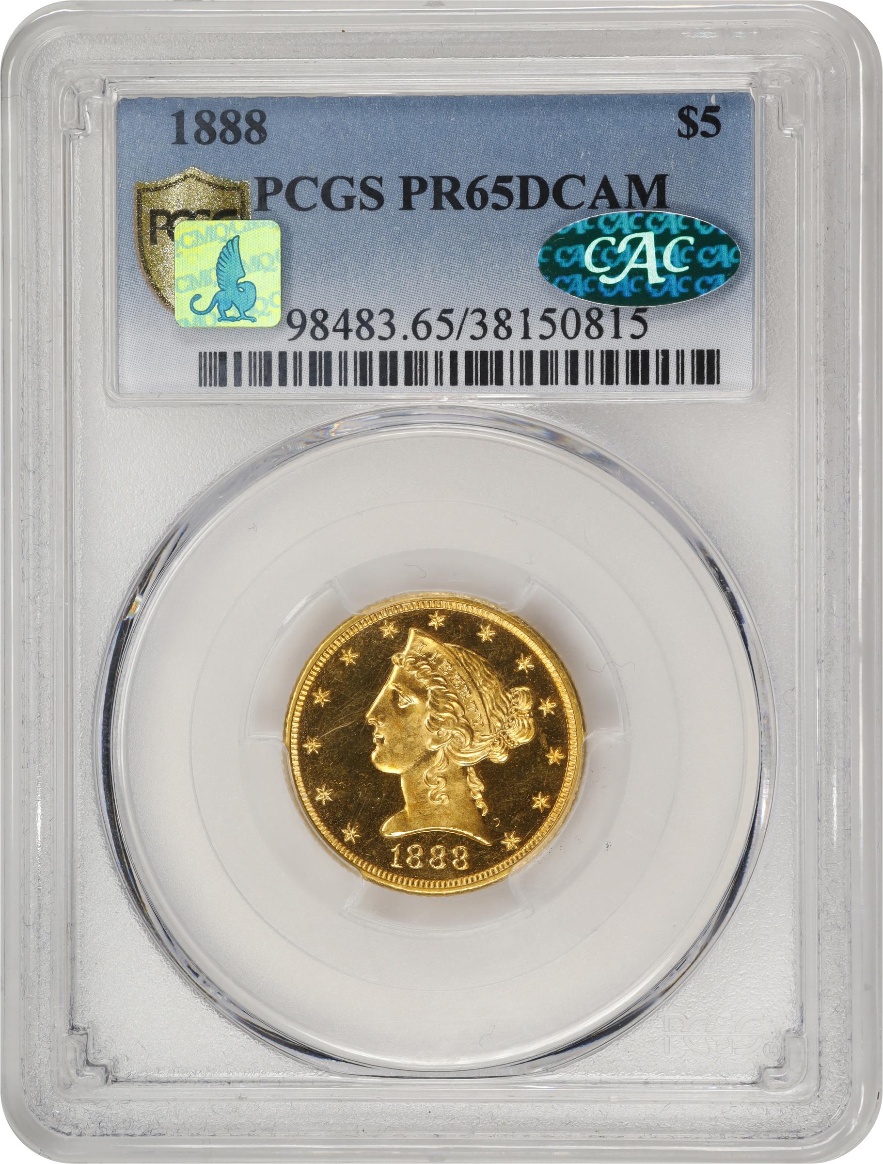 image for: 1888 Liberty Head Half Eagle. JD-1. Rarity-5+. Proof-65 Deep Cameo (PCGS). CAC. CMQ.