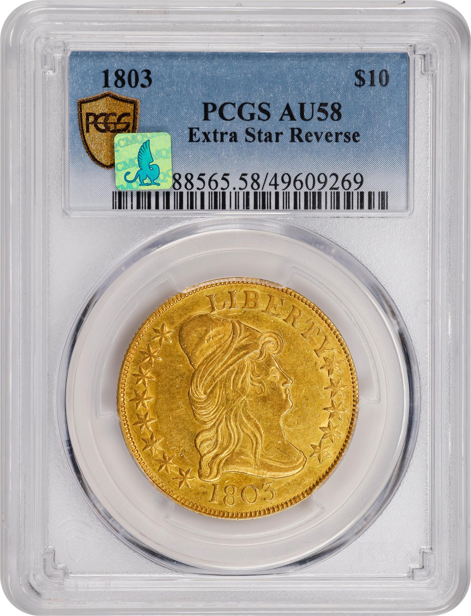 image for: 1803 Capped Bust Right Eagle. BD-5, Taraszka-30. Rarity-4+. Large Reverse Stars, Extra Star. AU-58 (PCGS). CMQ.