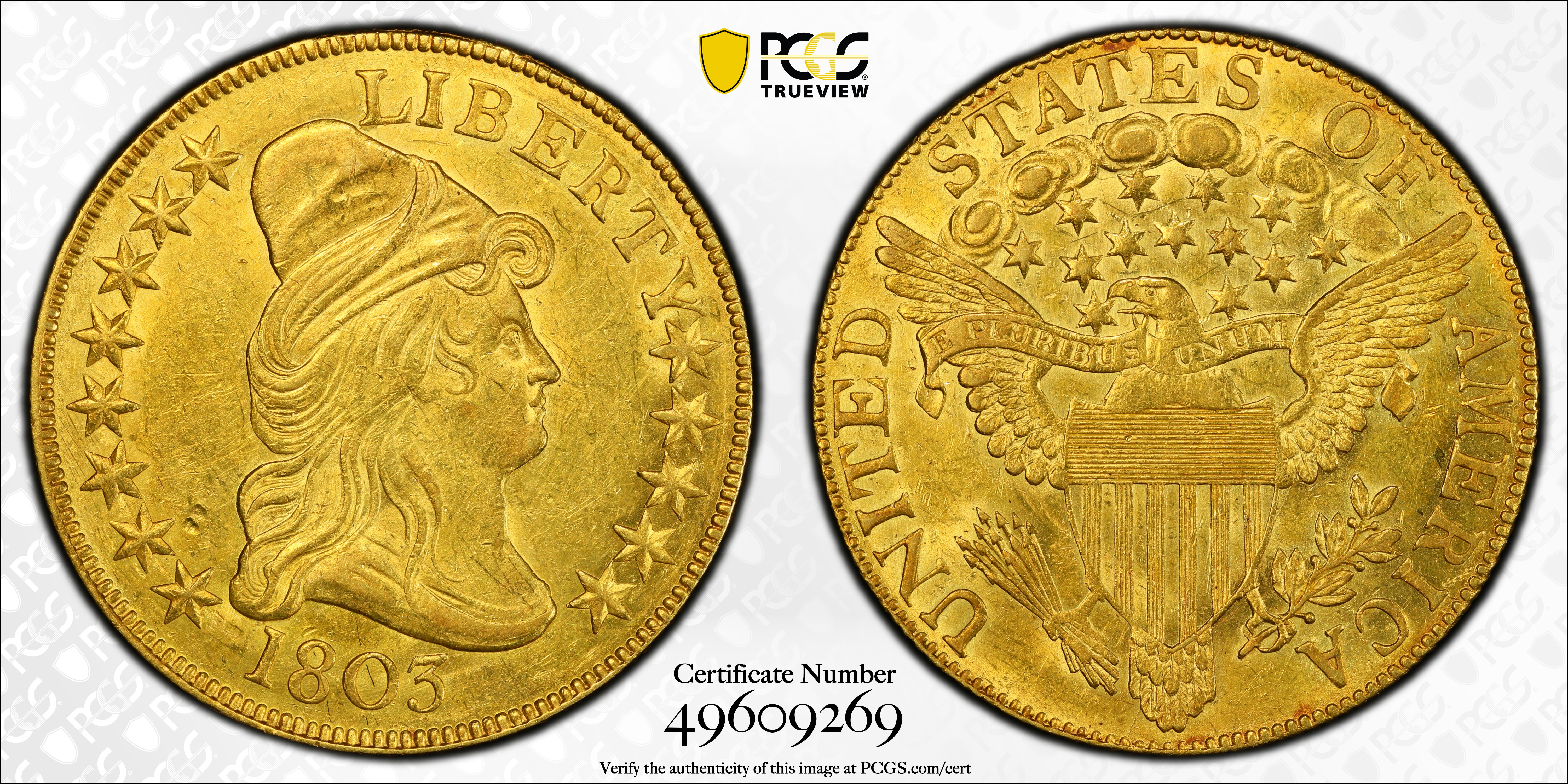 image for: 1803 Capped Bust Right Eagle. BD-5, Taraszka-30. Rarity-4+. Large Reverse Stars, Extra Star. AU-58 (PCGS). CMQ.
