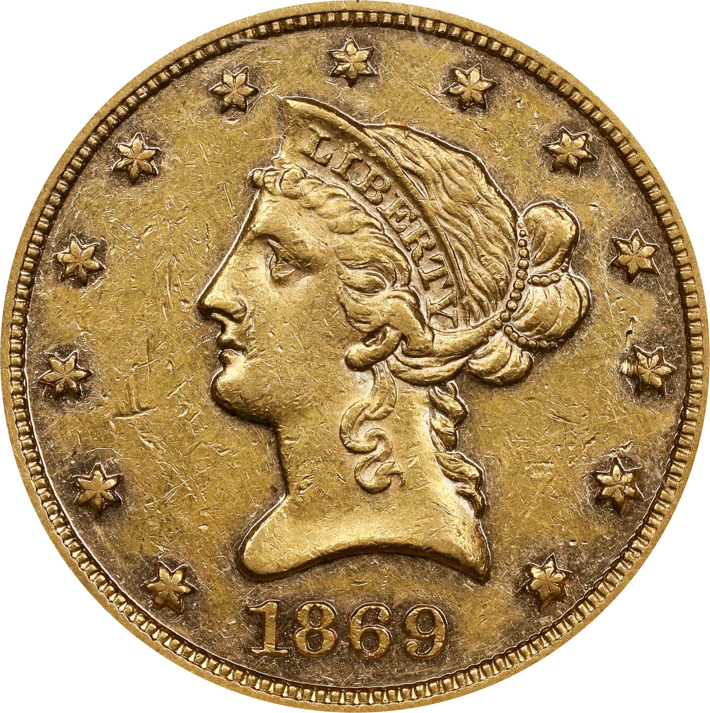 image for: 1869 Liberty Head Eagle. AU-53 (NGC).