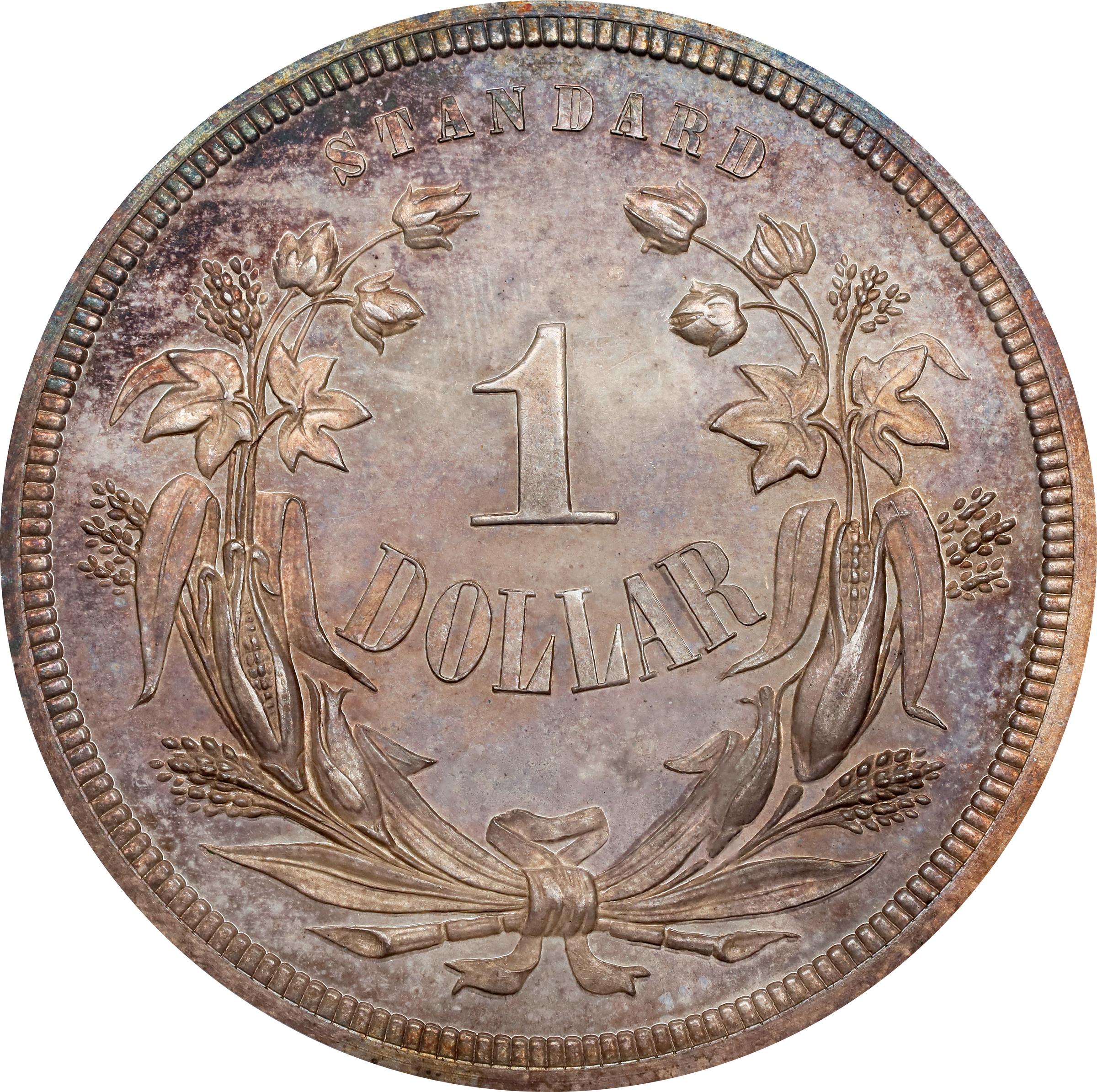 image for: 1871 Pattern Dollar. Judd-1133, Pollock-1270. Rarity-6+. Silver. Reeded Edge. Proof-64 (PCGS).