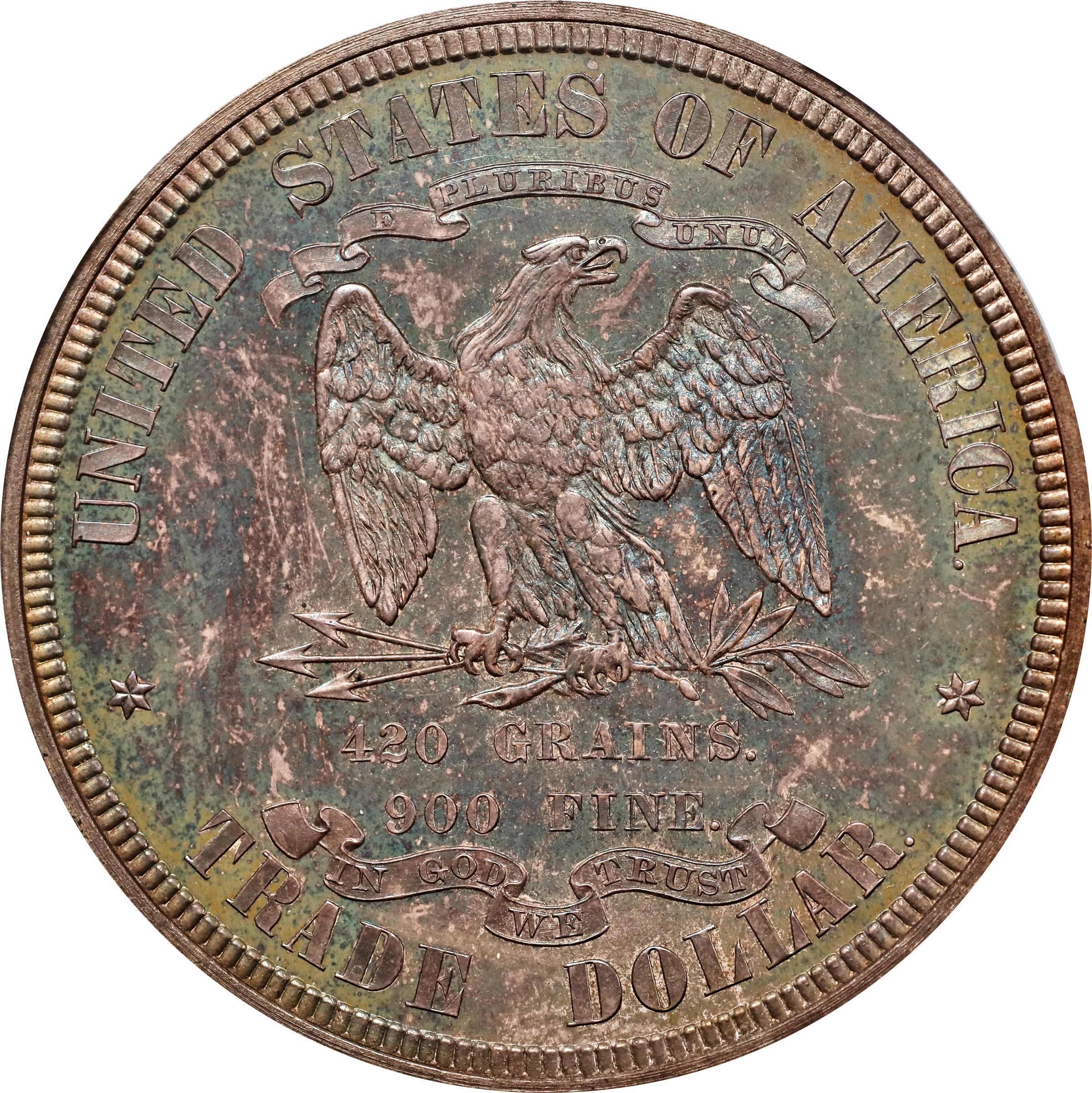 image for: 1873 Pattern Trade Dollar. Judd-1310, Pollock-1453. Rarity-4. Silver. Reeded Edge. Proof-64+ (PCGS). CAC. CMQ.