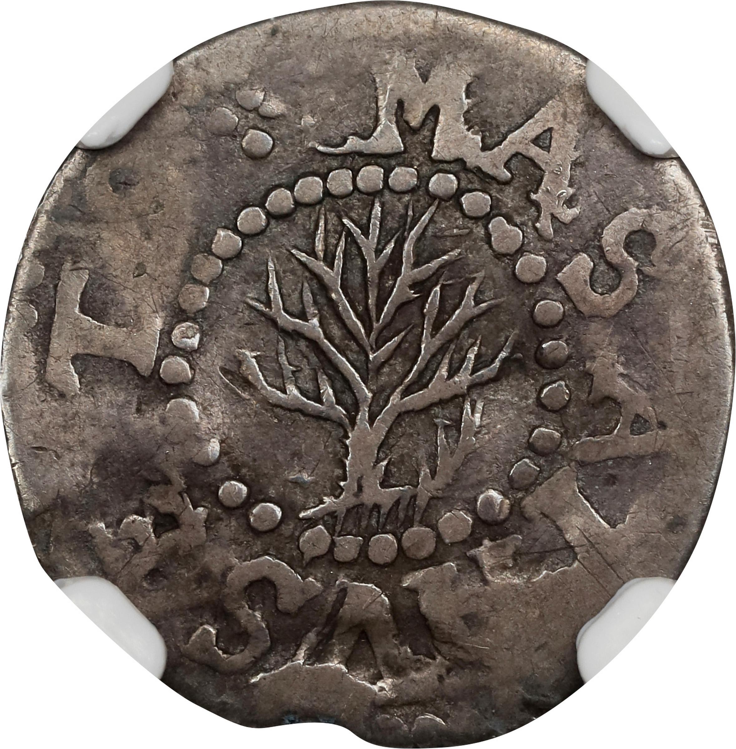image for: 1652 Oak Tree Threepence. Noe-27, Salmon 5-Aii, W-300. Rarity-5. No IN on Obverse. VF-20 (NGC).