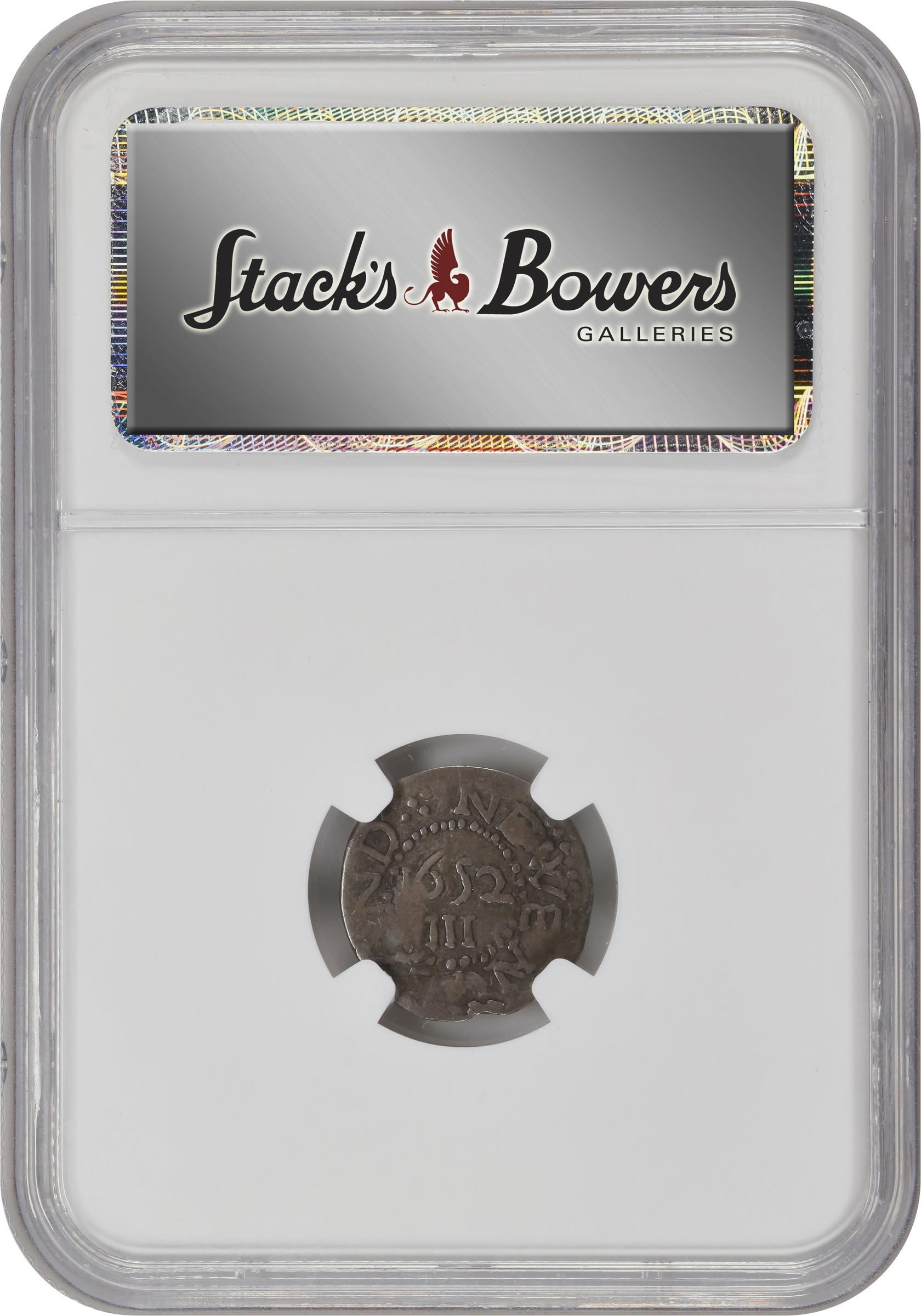 image for: 1652 Oak Tree Threepence. Noe-27, Salmon 5-Aii, W-300. Rarity-5. No IN on Obverse. VF-20 (NGC).