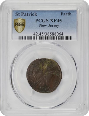 image for: Undated (ca. 1652-1674) St. Patrick Farthing. Martin 2c.1-Ea.8, W-11500. Rarity-8. Copper. Sea Beasts Below King. EF-45 (PCGS).