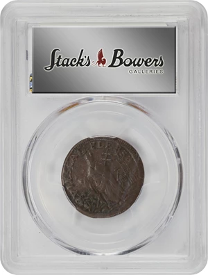 image for: Undated (ca. 1652-1674) St. Patrick Farthing. Martin 2c.1-Ea.8, W-11500. Rarity-8. Copper. Sea Beasts Below King. EF-45 (PCGS).