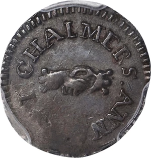 image for: 1783 John Chalmers Threepence. W-1760. Rarity-5. AU-50 (PCGS).