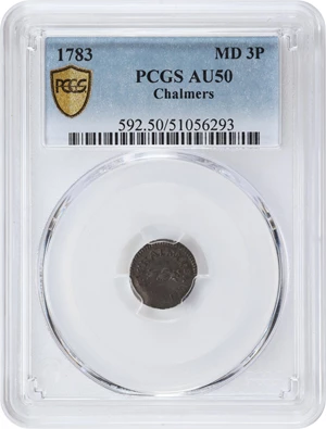 image for: 1783 John Chalmers Threepence. W-1760. Rarity-5. AU-50 (PCGS).
