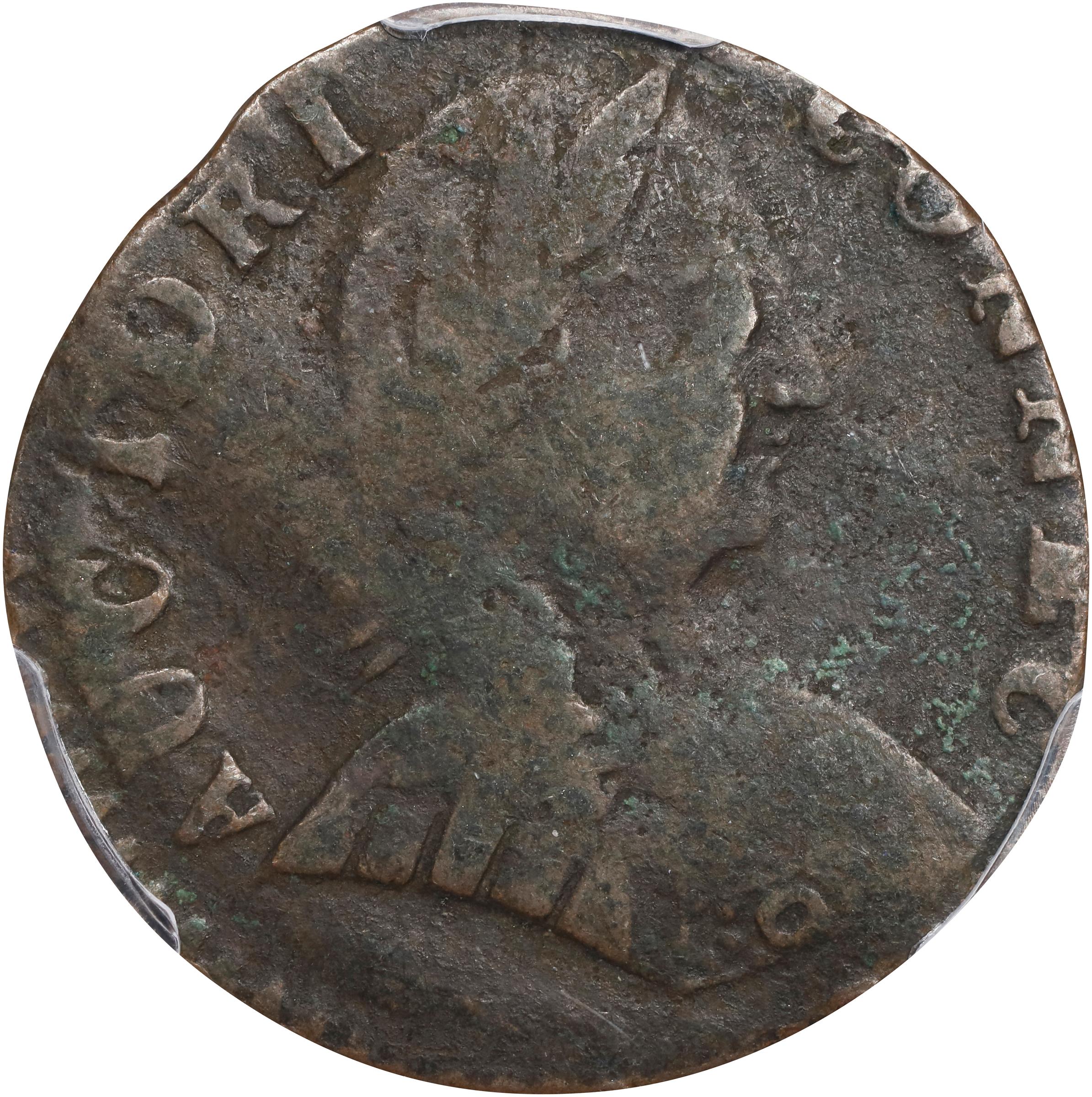 image for: 1788 Vermont Copper. RR-39, Bressett 25-U, Miller 1-I, W-2265 and W-4400. Rarity-5-. Mailed Bust Right, Small Head, Vermont Reverse. Good-6 (PCGS).
