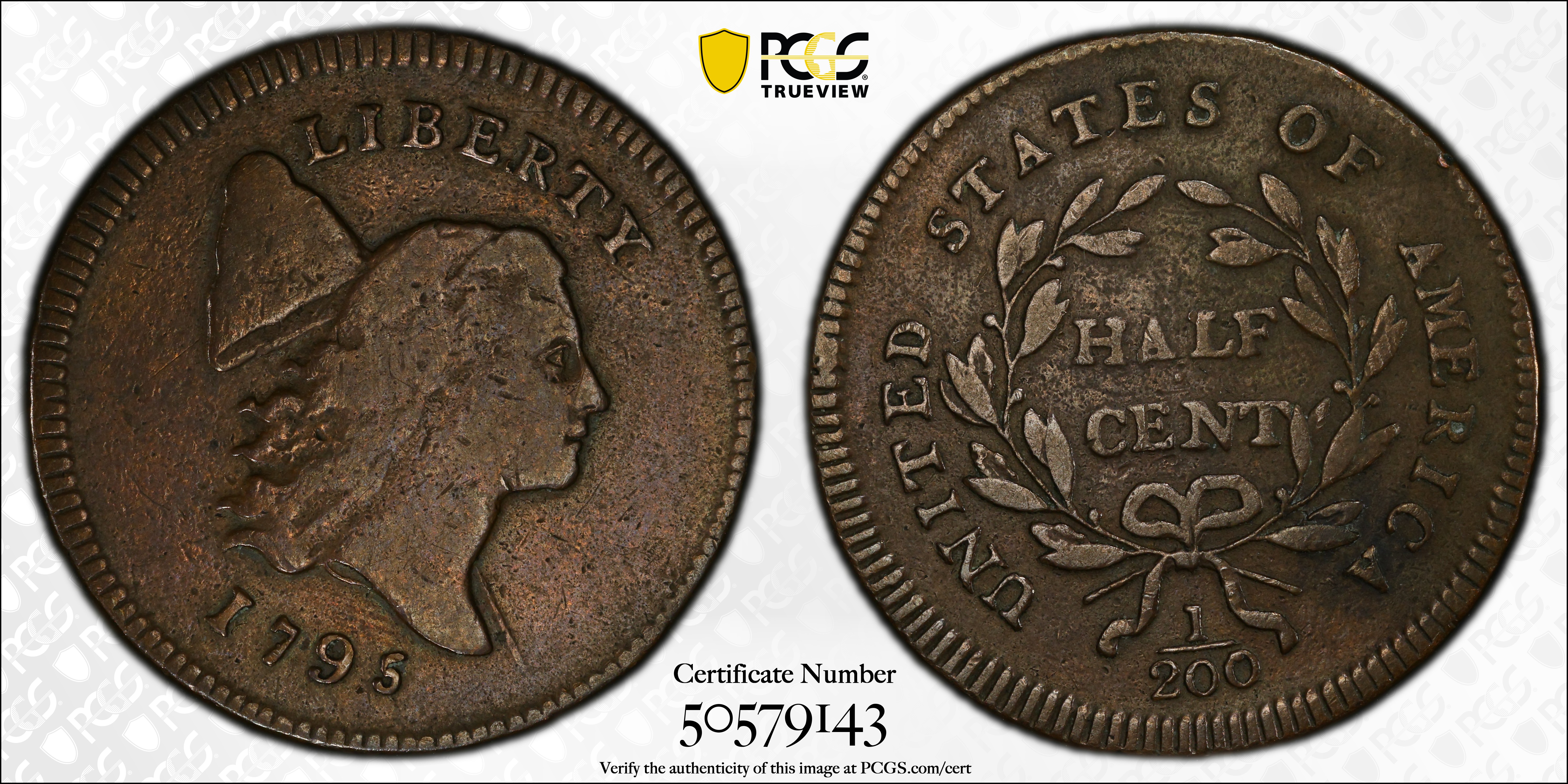image for: 1795 Liberty Cap Half Cent. C-1. Rarity-2. Lettered Edge, With Pole. Fine-15 (PCGS).