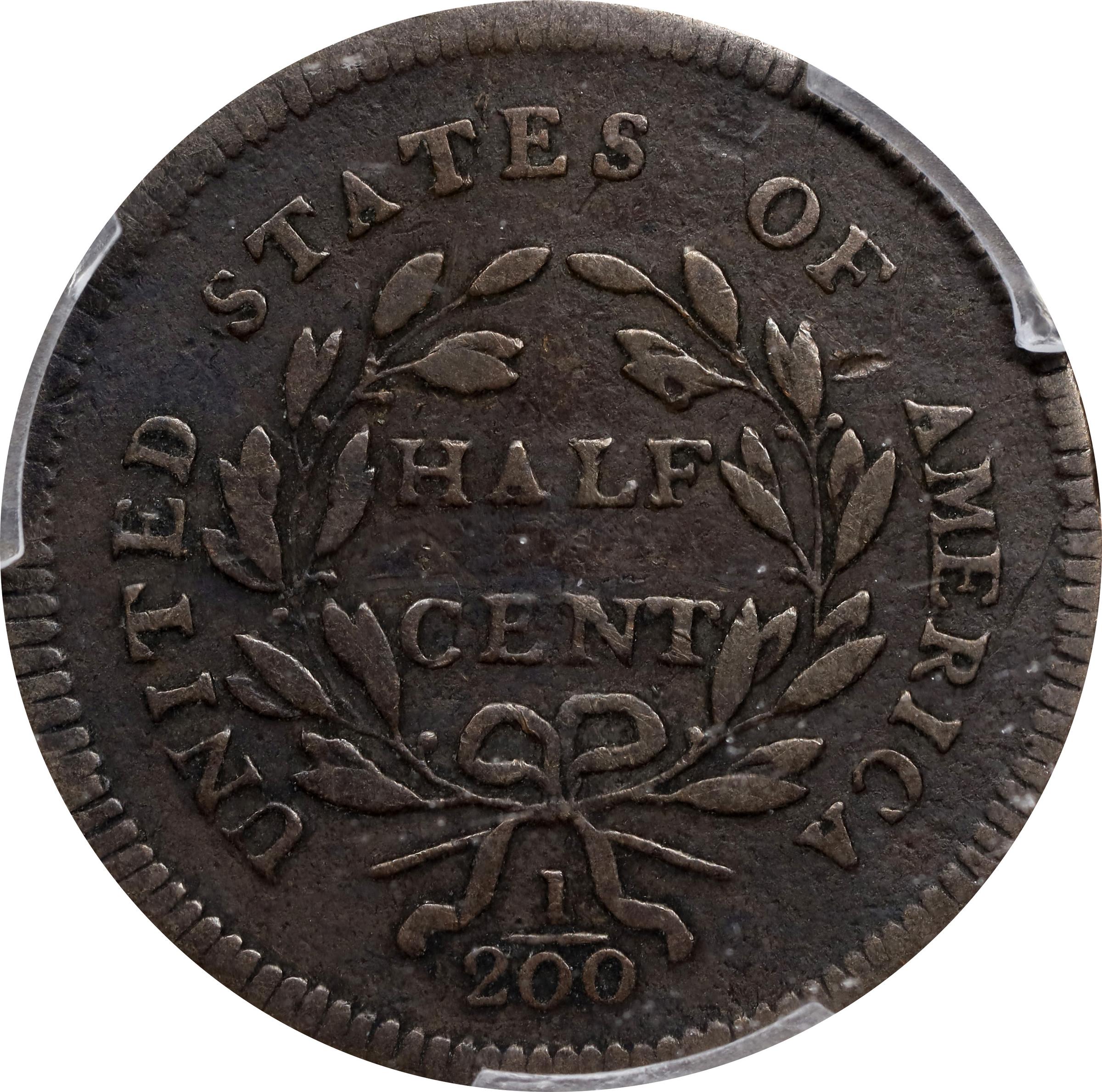 image for: 1795 Liberty Cap Half Cent. C-3. Rarity-5+. Plain Edge, Punctuated Date. VG-10 (PCGS).