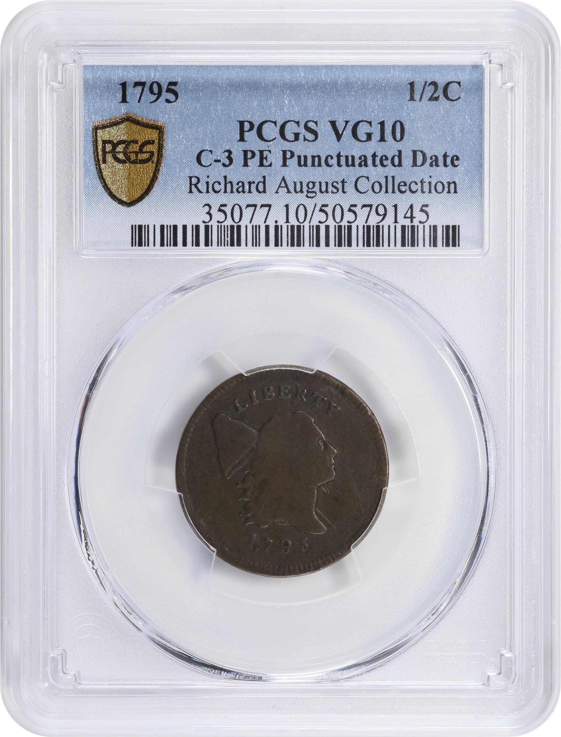 image for: 1795 Liberty Cap Half Cent. C-3. Rarity-5+. Plain Edge, Punctuated Date. VG-10 (PCGS).